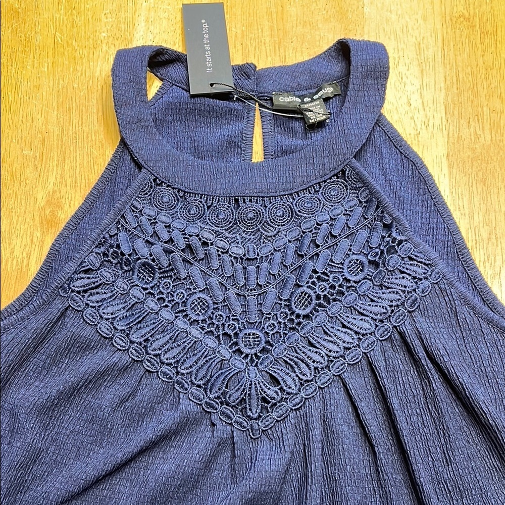 Cable & Gauge Blue Embellished Pleated Tank Top - Picture 4 of 7
